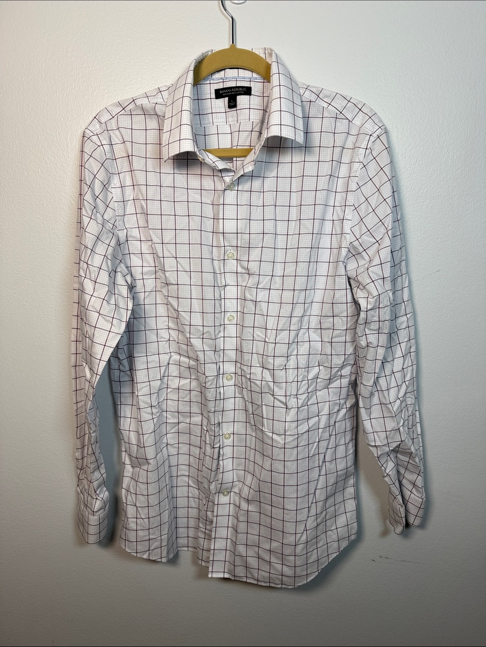 Banana Republic Dress Shirt Windowpane Check - red, blue, Size Large Slim Fit